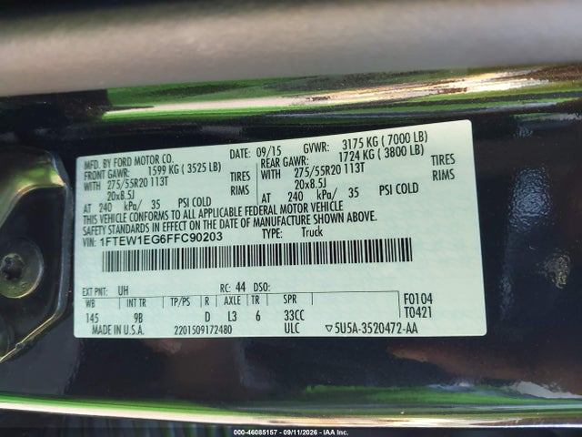 Aukcja sprzedaży 2015 Ford F-150 Platinum, vin: 1FTEW1EG6FFC90203, numer aukcji: 46085157