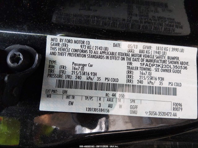 Продаж на аукціоні авто 2013 Ford Focus Se, vin: 1FADP3K23DL350536, номер лоту: 46085163