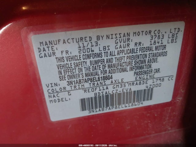 Aukcja sprzedaży 2014 Nissan Sentra S, vin: 3N1AB7AP8EL618604, numer aukcji: 46085193