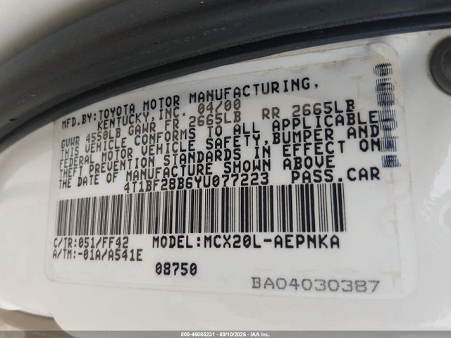 Auction sale of the 2000 Toyota Avalon Xl, vin: 4T1BF28B6YU077223, lot number: 46085231