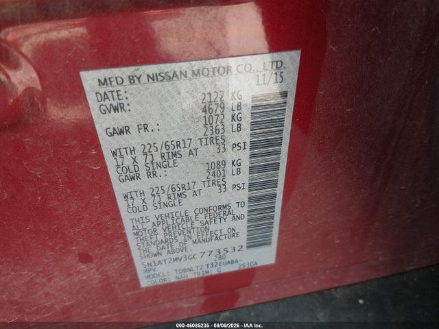 Продажа на аукционе авто 2016 Nissan Rogue Sv, vin: 5N1AT2MV3GC773532, номер лота: 46085235
