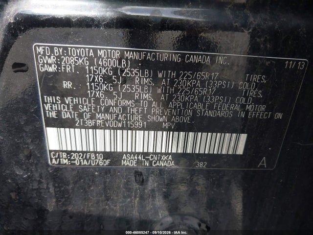 Aukcja sprzedaży 2013 Toyota Rav4 Le, vin: 2T3BFREV0DW115991, numer aukcji: 46085247