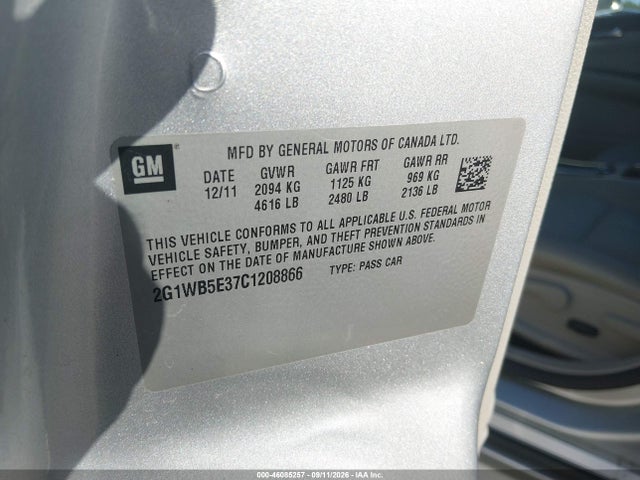 Продажа на аукционе авто 2012 Chevrolet Impala Lt, vin: 2G1WB5E37C1208866, номер лота: 46085257