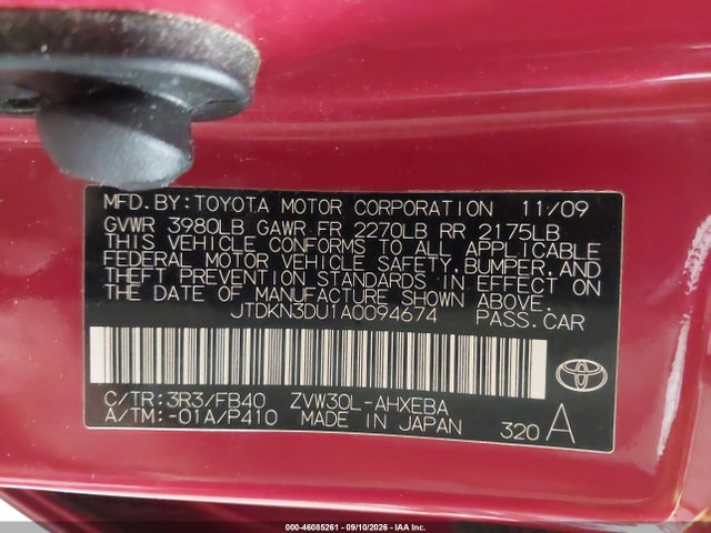 Продаж на аукціоні авто 2010 Toyota Prius Ii, vin: JTDKN3DU1A0094674, номер лоту: 46085261