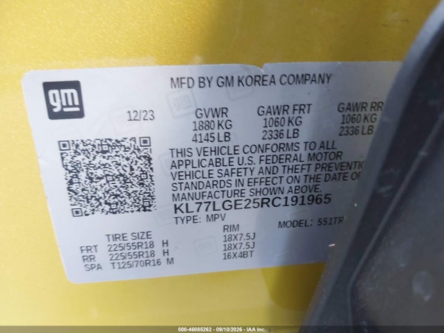 Продаж на аукціоні авто 2024 Chevrolet Trax Fwd 1rs, vin: KL77LGE25RC191965, номер лоту: 46085262