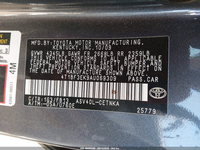 Продажа на аукционе авто 2010 Toyota Camry Le, vin: 4T1BF3EK9AU069309, номер лота: 46085288