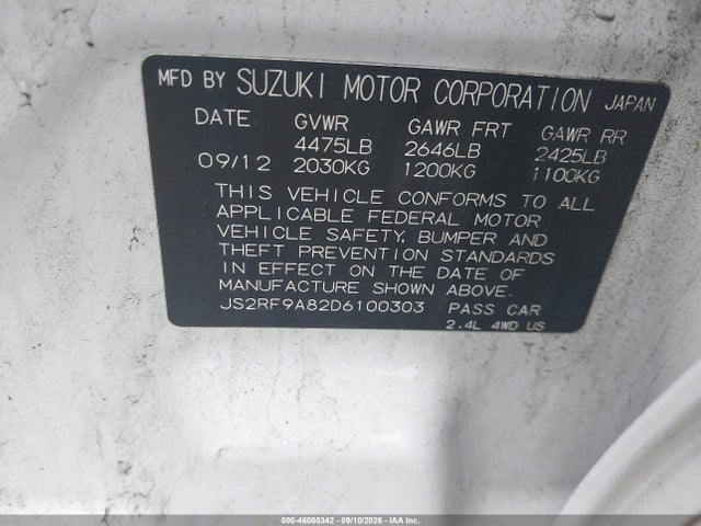 Aukcja sprzedaży 2013 Suzuki Kizashi Sport Sls, vin: JS2RF9A82D6100303, numer aukcji: 46085342