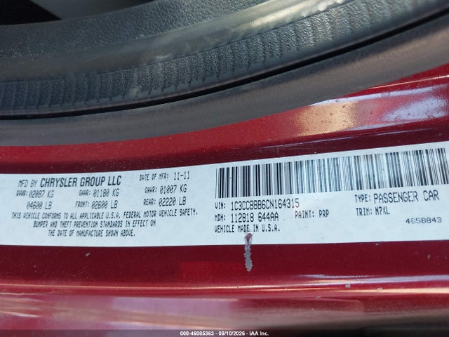 46085363 :رقم المزاد ، 1C3CCBBB6CN164315 vin ، 2012 Chrysler 200 Touring مزاد بيع