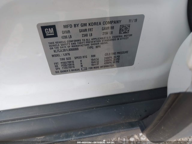 Продаж на аукціоні авто 2020 Chevrolet Trax Fwd Lt, vin: KL7CJLSB1LB066069, номер лоту: 46085364