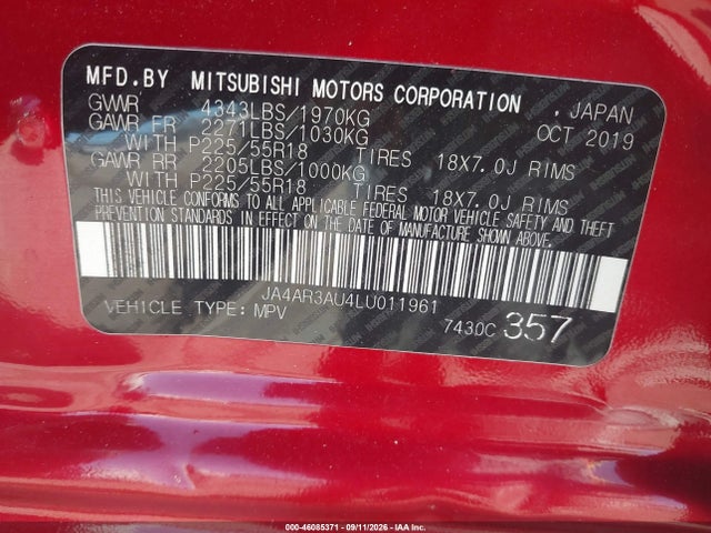 Продажа на аукционе авто 2020 Mitsubishi Outlander Sport 2.0 Es Awc, vin: JA4AR3AU4LU011961, номер лота: 46085371