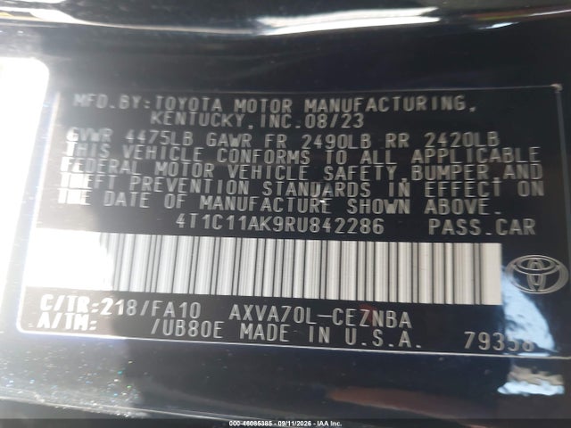 Продажа на аукционе авто 2024 Toyota Camry Le, vin: 4T1C11AK9RU842286, номер лота: 46085385