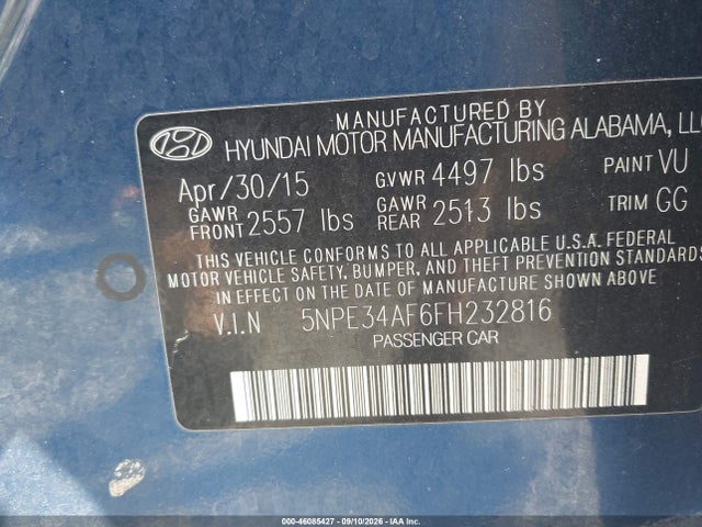Продажа на аукционе авто 2015 Hyundai Sonata Sport, vin: 5NPE34AF6FH232816, номер лота: 46085427