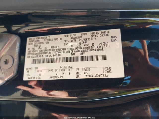 Продажа на аукционе авто 2015 Lincoln Mkc, vin: 5LMTJ2AH6FUJ34810, номер лота: 46085451