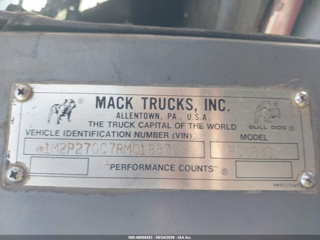 46085453 :رقم المزاد ، 1M2P270C7RM018878 vin ، 1994 Mack 600 Rd600 مزاد بيع