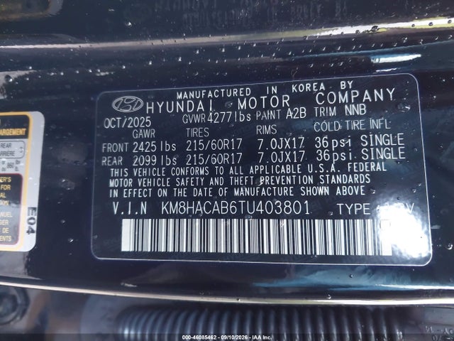 Aukcja sprzedaży 2026 Hyundai Kona Se, vin: KM8HACAB6TU403801, numer aukcji: 46085462