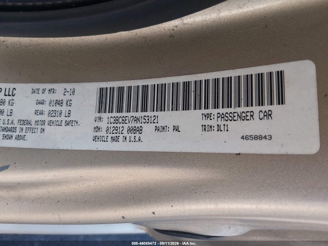 Продажа на аукционе авто 2010 Chrysler Sebring Limited, vin: 1C3BC6EV7AN153121, номер лота: 46085472