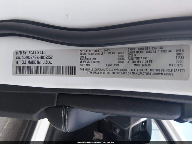 Продажа на аукционе авто 2023 Jeep Grand Cherokee Laredo 4x2, vin: 1C4RJGAG7P8859252, номер лота: 46085479