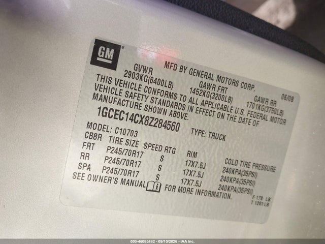 Aukcja sprzedaży 2008 Chevrolet Silverado 1500 Lt1, vin: 1GCEC14CX8Z284560, numer aukcji: 46085482