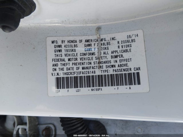 Honda ACCORD LX 2015 1HGCR2F30FA026148 Image 9