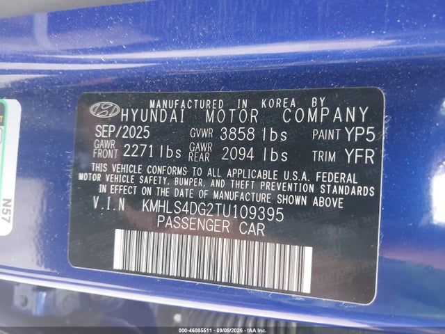 Продаж на аукціоні авто 2026 Hyundai Elantra Sel Sport Premium, vin: KMHLS4DG2TU109395, номер лоту: 46085511