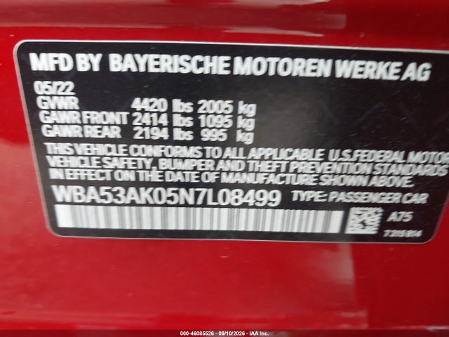 2022 Bmw 228 Gran Coupe I Sdrive მანქანა იყიდება აუქციონზე, vin: WBA53AK05N7L08499, აუქციონის ნომერი: 46085526