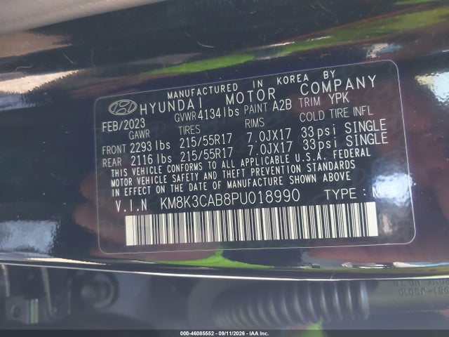 Aukcja sprzedaży 2023 Hyundai Kona Sel, vin: KM8K3CAB8PU018990, numer aukcji: 46085552