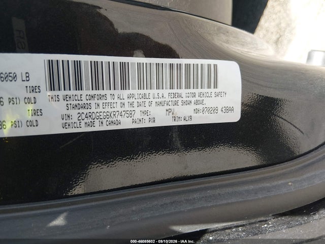 Aukcja sprzedaży 2019 Dodge Grand Caravan Gt, vin: 2C4RDGEG6KR747587, numer aukcji: 46085602