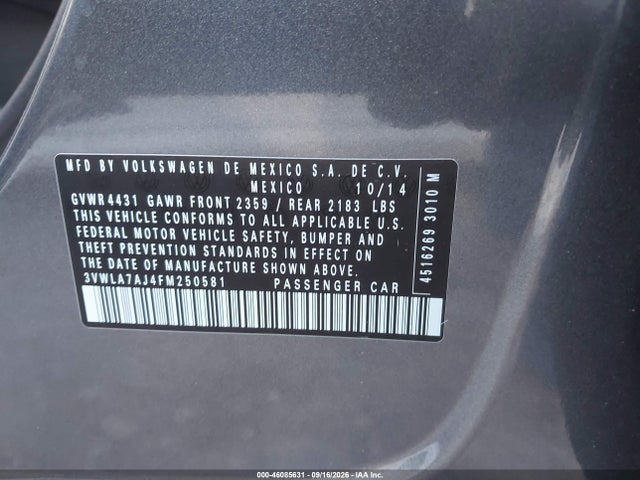 46085631 :رقم المزاد ، 3VWLA7AJ4FM250581 vin ، 2015 Volkswagen Jetta 2.0l Tdi S مزاد بيع