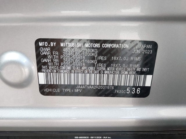 Aukcja sprzedaży 2024 Mitsubishi Eclipse Cross Black Edition S-awc/le S-awc/ralliart S-awc/se S-awc, vin: JA4ATVAA2RZ001976, numer aukcji: 46085635