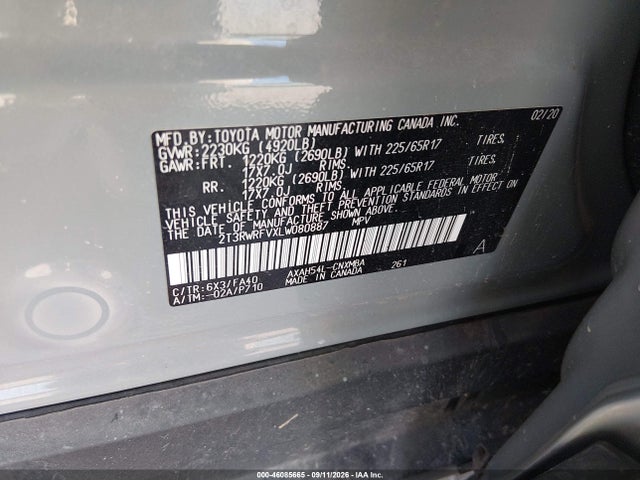 Aukcja sprzedaży 2020 Toyota Rav4 Hybrid Xle, vin: 2T3RWRFVXLW080887, numer aukcji: 46085665