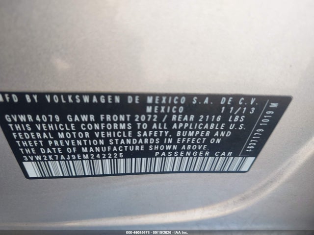 Aukcja sprzedaży 2014 Volkswagen Jetta 2.0l S, vin: 3VW2K7AJ9EM242225, numer aukcji: 46085678