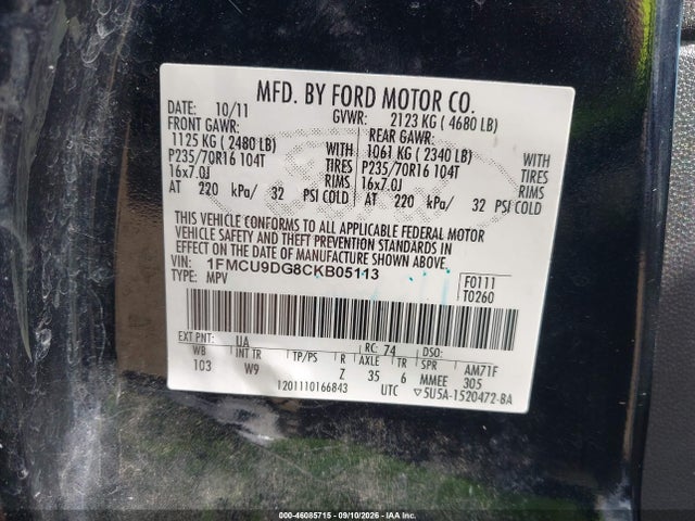 Aukcja sprzedaży 2012 Ford Escape Xlt, vin: 1FMCU9DG8CKB05113, numer aukcji: 46085715