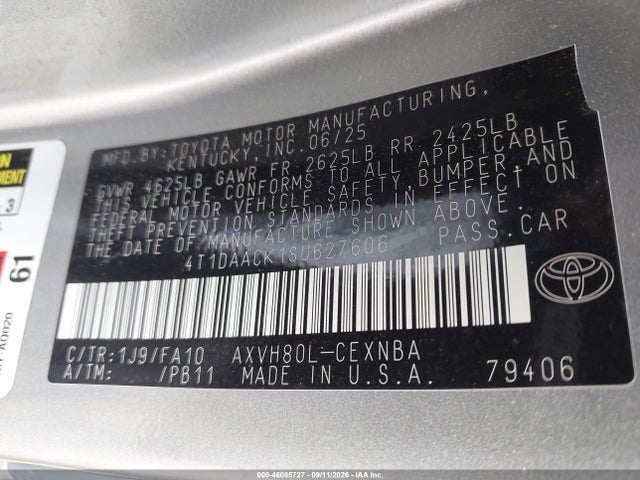 2025 Toyota Camry Le მანქანა იყიდება აუქციონზე, vin: 4T1DAACK1SU627606, აუქციონის ნომერი: 46085727
