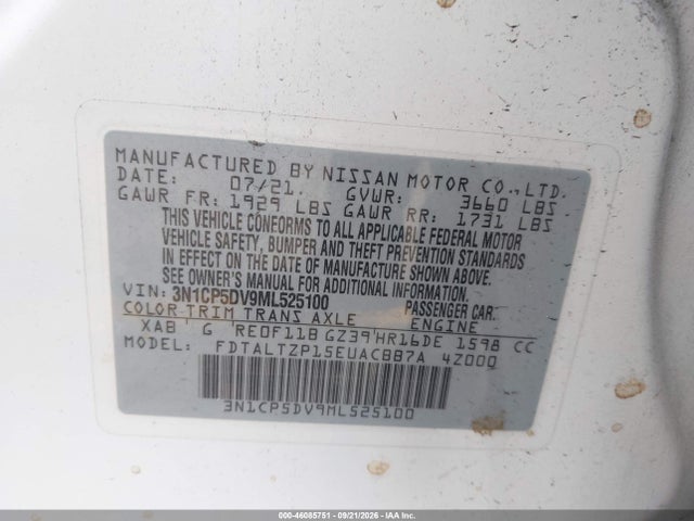 Продажа на аукционе авто 2021 Nissan Kicks Sr Xtronic Cvt, vin: 3N1CP5DV9ML525100, номер лота: 46085751