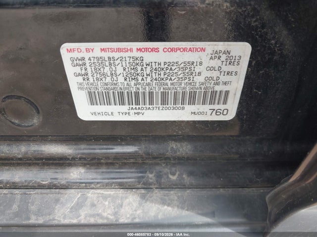 46085783 :رقم المزاد ، JA4AD3A37EZ003008 vin ، 2014 Mitsubishi Outlander Se مزاد بيع