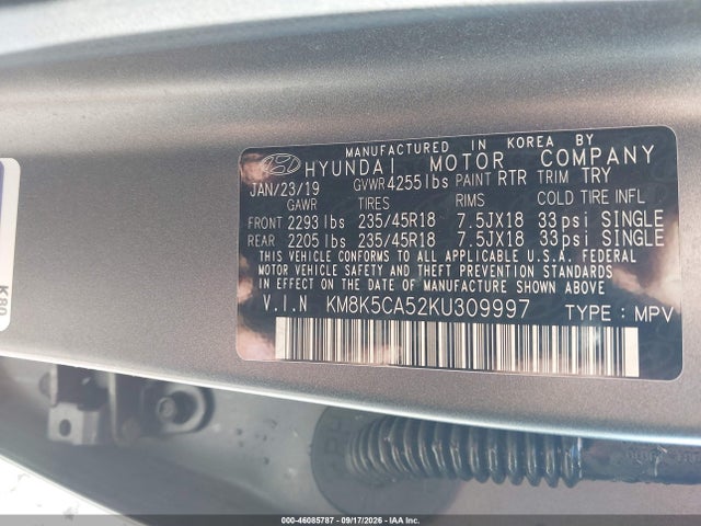 Продажа на аукционе авто 2019 Hyundai Kona Iron Man, vin: KM8K5CA52KU309997, номер лота: 46085787