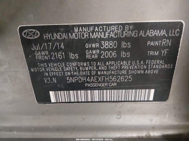 Aukcja sprzedaży 2015 Hyundai Elantra Se, vin: 5NPDH4AEXFH562625, numer aukcji: 46085802