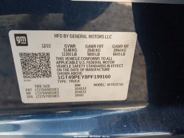 2023 Gmc Sierra 2500hd 4wd  Standard Bed At4 მანქანა იყიდება აუქციონზე, vin: 1GT49PEY8PF199160, აუქციონის ნომერი: 46085806