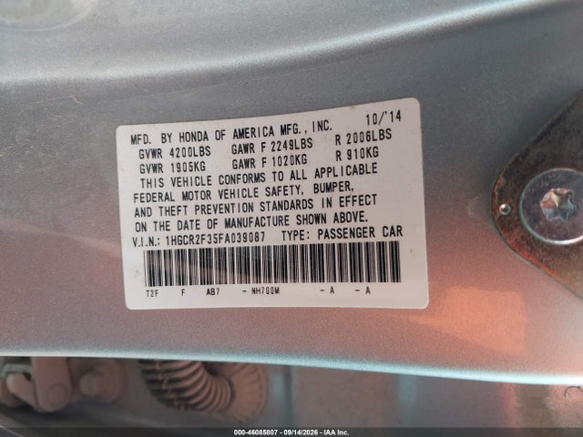 Honda ACCORD LX 2015 1HGCR2F35FA039087 Image 9