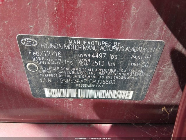 Aukcja sprzedaży 2016 Hyundai Sonata Sport, vin: 5NPE34AF1GH395603, numer aukcji: 46085811