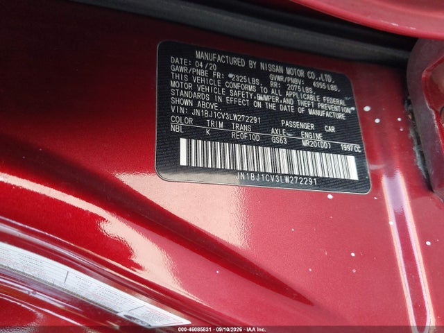 46085831 :رقم المزاد ، JN1BJ1CV3LW272291 vin ، 2020 Nissan Rogue Sport S/sv/sl مزاد بيع