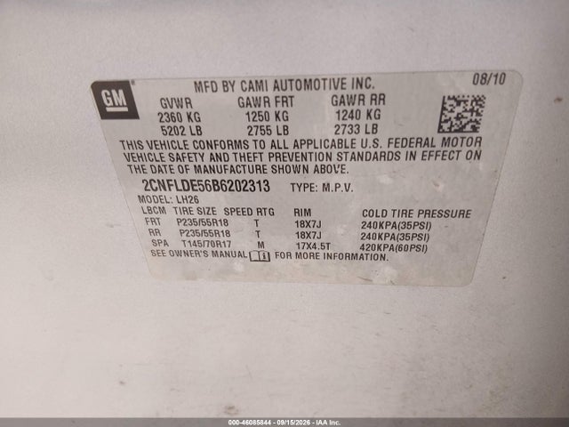 Продаж на аукціоні авто 2011 Chevrolet Equinox 1lt, vin: 2CNFLDE56B6202313, номер лоту: 46085844