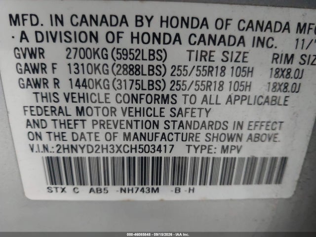 Aukcja sprzedaży 2012 Acura Mdx Technology Package, vin: 2HNYD2H3XCH503417, numer aukcji: 46085848