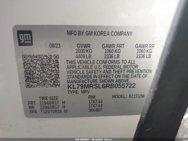 Aukcja sprzedaży 2024 Chevrolet Trailblazer Awd Lt, vin: KL79MRSL6RB055722, numer aukcji: 46085887