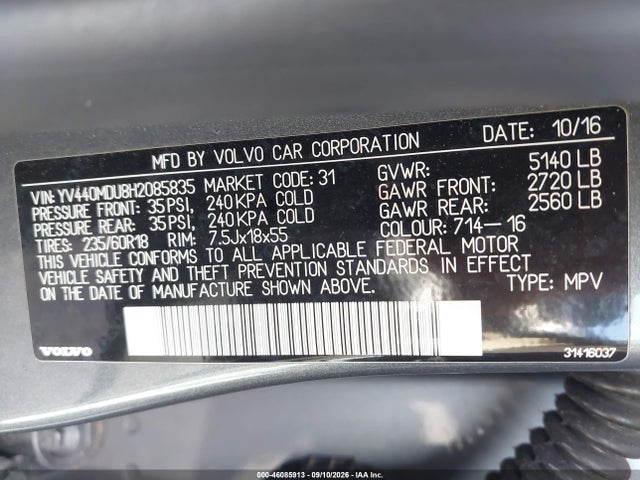 Aukcja sprzedaży 2017 Volvo Xc60 T5 Inscription, vin: YV440MDU8H2085835, numer aukcji: 46085913