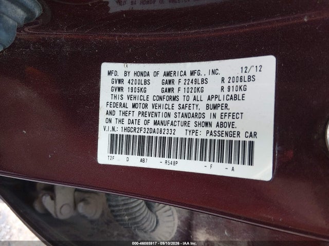 Продаж на аукціоні авто 2013 Honda Accord Lx, vin: 1HGCR2F32DA082332, номер лоту: 46085917