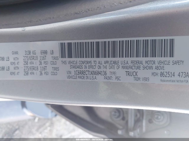 Aukcja sprzedaży 2019 Ram 1500 Tradesman  4x2 6'4 Box, vin: 1C6RRECT1KN604136, numer aukcji: 46085921
