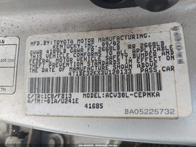 Продаж на аукціоні авто 2003 Toyota Camry Le, vin: 4T1BE32KX3U120133, номер лоту: 46085928