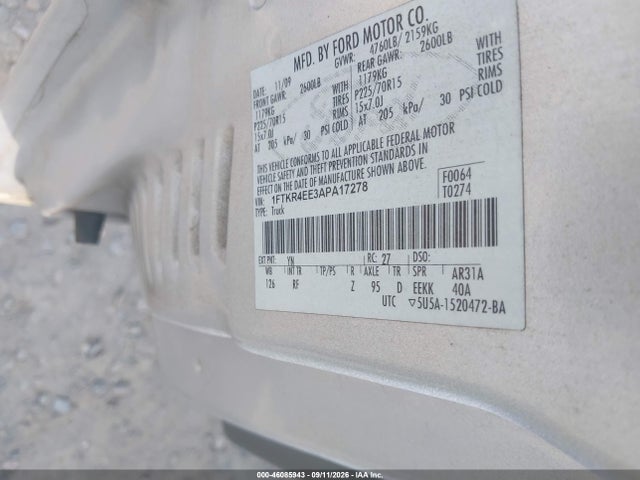 Продажа на аукционе авто 2010 Ford Ranger Sport/xlt, vin: 1FTKR4EE3APA17278, номер лота: 46085943