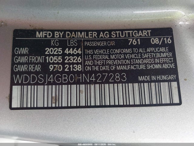 2017 Mercedes-benz Cla 250 4matic მანქანა იყიდება აუქციონზე, vin: WDDSJ4GB0HN427283, აუქციონის ნომერი: 46085955